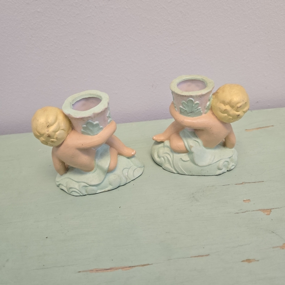 Cherub Candlestick Holders Pair Vintage - Picture 2 of 6